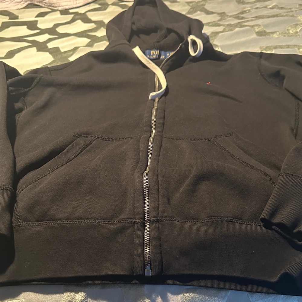 Ralph Lauren Men's Black Zip-Up fleece hoodie